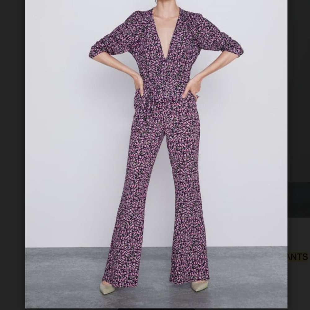 Zara Floral Flare Pants XS